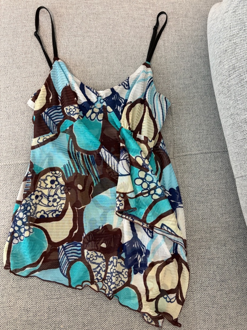Kookai Blue, Brown & Cream Floral Print Asymmetric Camisole - Picture 2 of 3